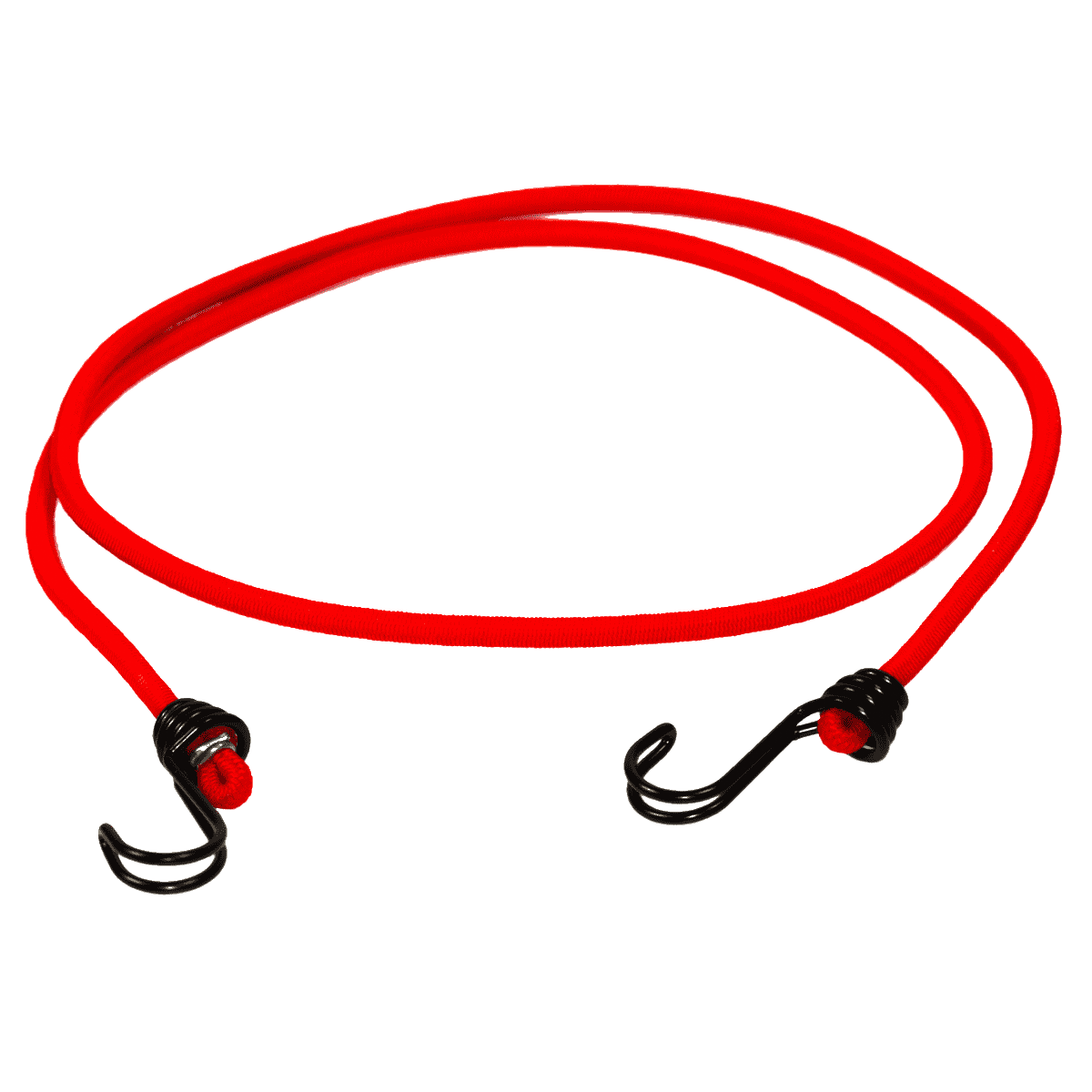 Rotes Expanderseil mit je einem verzinkten Spannhaken an beiden Enden, als Produktfoto