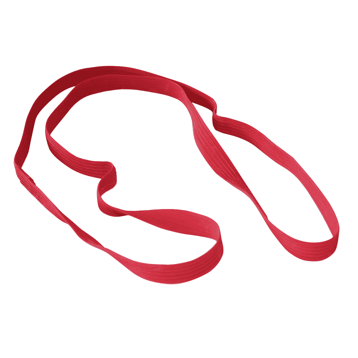 Kräftiges rotes Gummiband zur Palettensicherung, ringförmig geschlossen, vor hellem Hintergrund