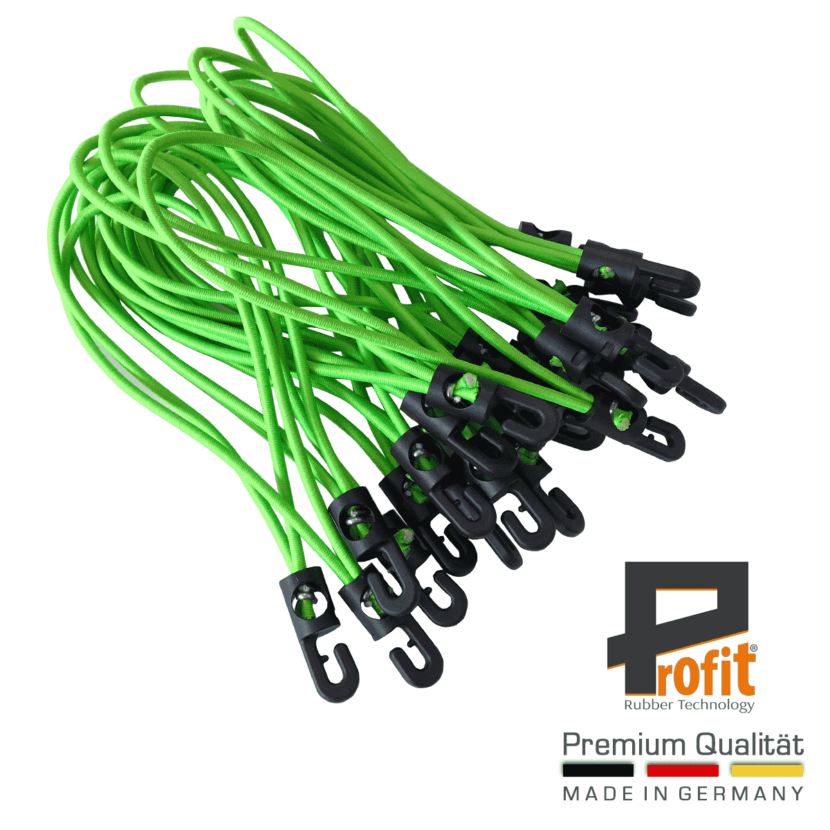 Spannschlaufen mit Haken 230mm Neongrün 25 Stück für vielseitige Anwendungen