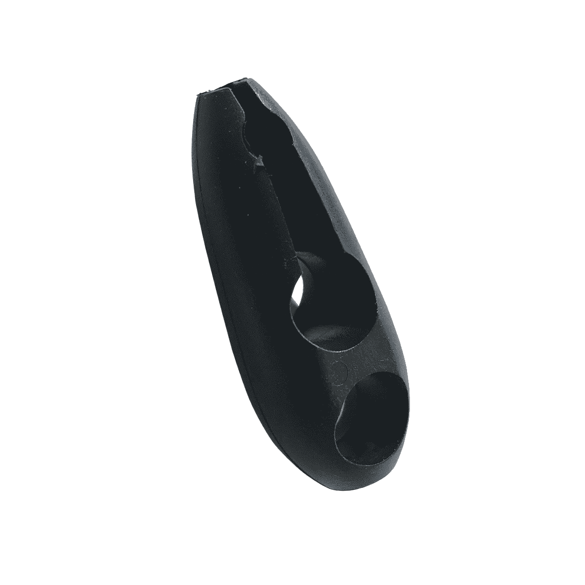 Zur Schlaufe gebogenes UV-beständiges geflochtenes Spanngummi das an einer schwarzen Toggle-Klemme endet, als Produktfoto