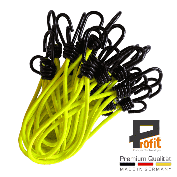 Expanderschlingen 180mm Neongelb mit Spiralhaken, robust und vielseitig