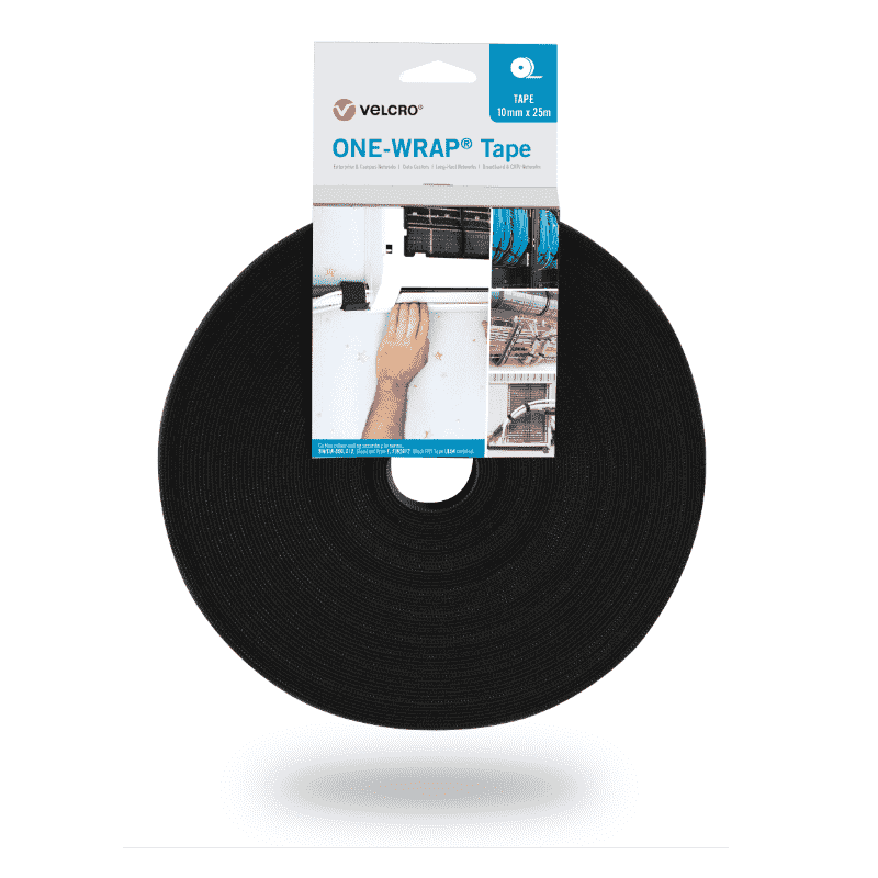 Klettband ONE-WRAP® 10mm x 25m auf Rolle Schwarz, vielseitig einsetzbar
