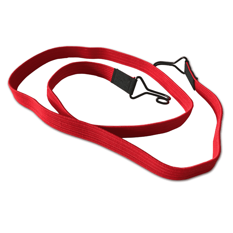 Flachbandgummi mit 2 Doppelhaken Rot 150cm - 10 Stück, vielseitig einsetzbar.